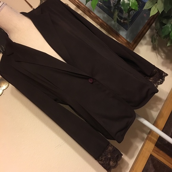 David Loren brown stretch blazer lace detail L - Picture 2 of 8